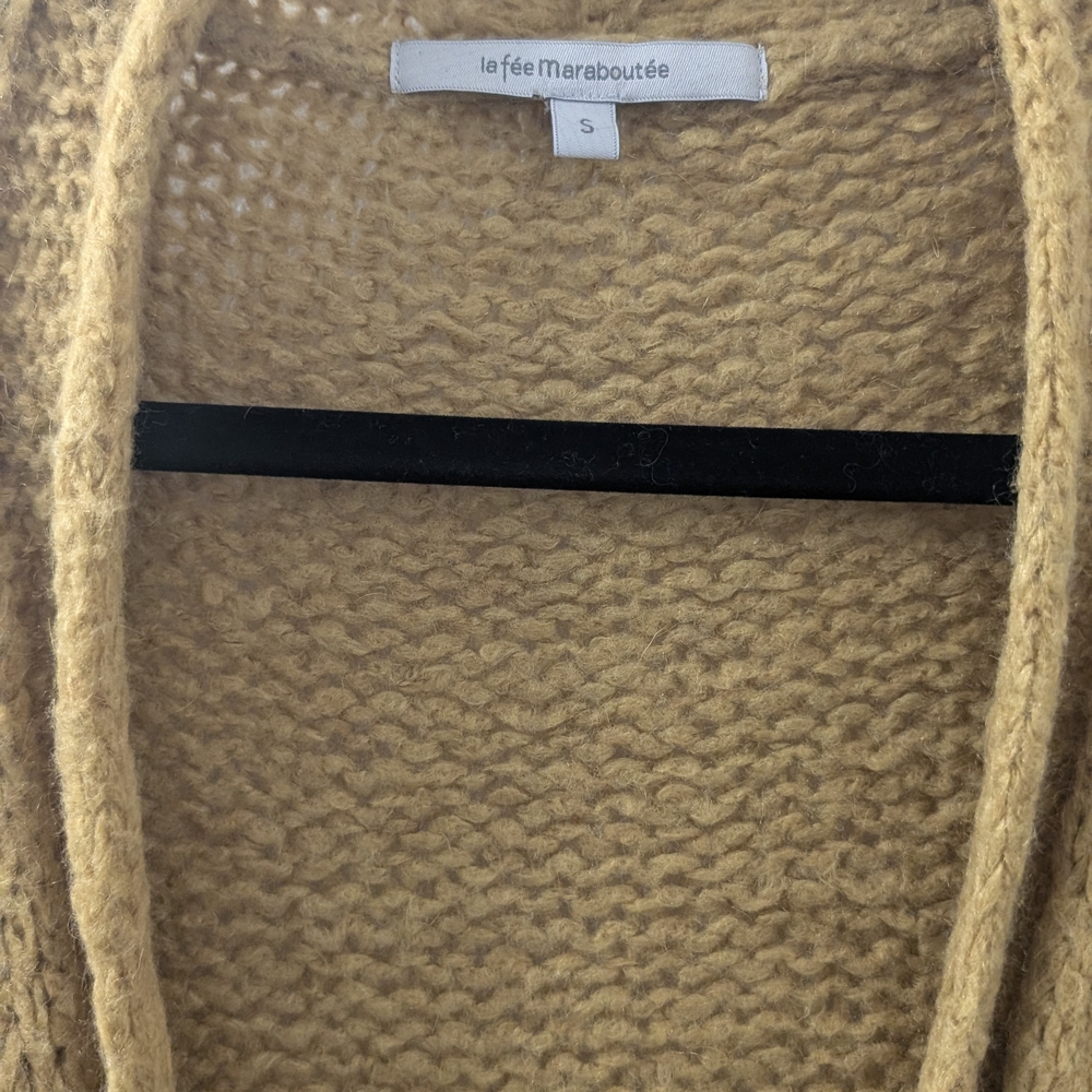 Oversized Open-Front Mustard Cardigan with Pockets - Picture 5 of 10